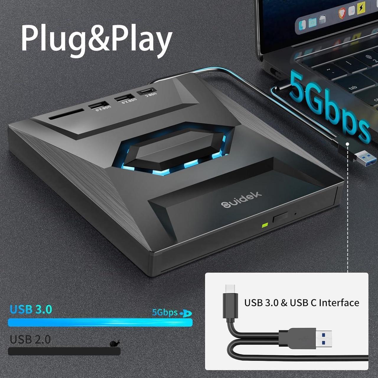 Alt view image 6 of 7 - External CD DVD Drive for Laptop, USB C Portable CD/DVD +/-RW Burner DVD Player for Laptop with SD Card Reader USB 3.0 Type C Hub Compatible with Laptop Desktop PC Windows Linux