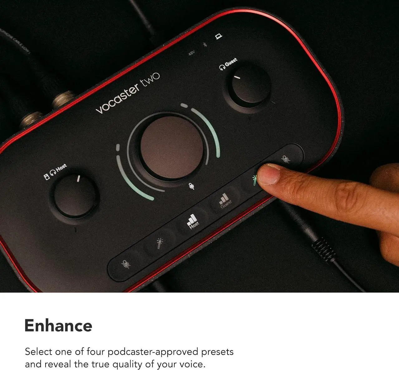 Alt view image 5 of 6 - Podcasting Interface for Recording Host and Guest. Two Mic Inputs and Two Headphone Outputs, with Auto Gain, Enhance, and Mute. Small, Lightweight, and Powered by Computer.