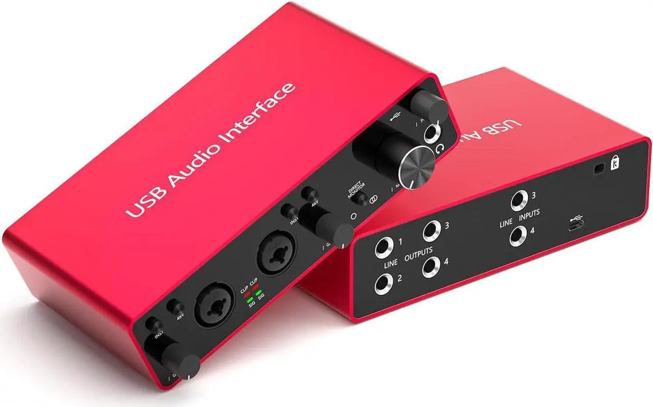 Main image of 2i2 USB Audio Interface with 48V Phantom Power 24Bit/192kHz 4 Line Outputs & 2 Line Inputs for the Musicians, Vocalist, Podcaster,USB Audio Interface Works with Most DAWs and Recording Software
