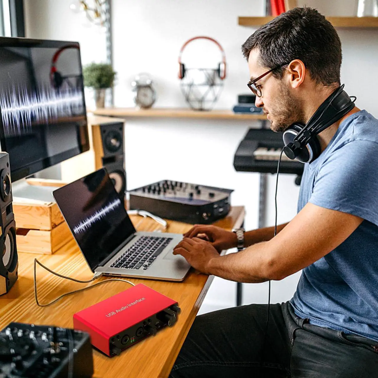 Alt view image 6 of 7 - 2i2 USB Audio Interface with 48V Phantom Power 24Bit/192kHz 4 Line Outputs & 2 Line Inputs for the Musicians, Vocalist, Podcaster,USB Audio Interface Works with Most DAWs and Recording Software