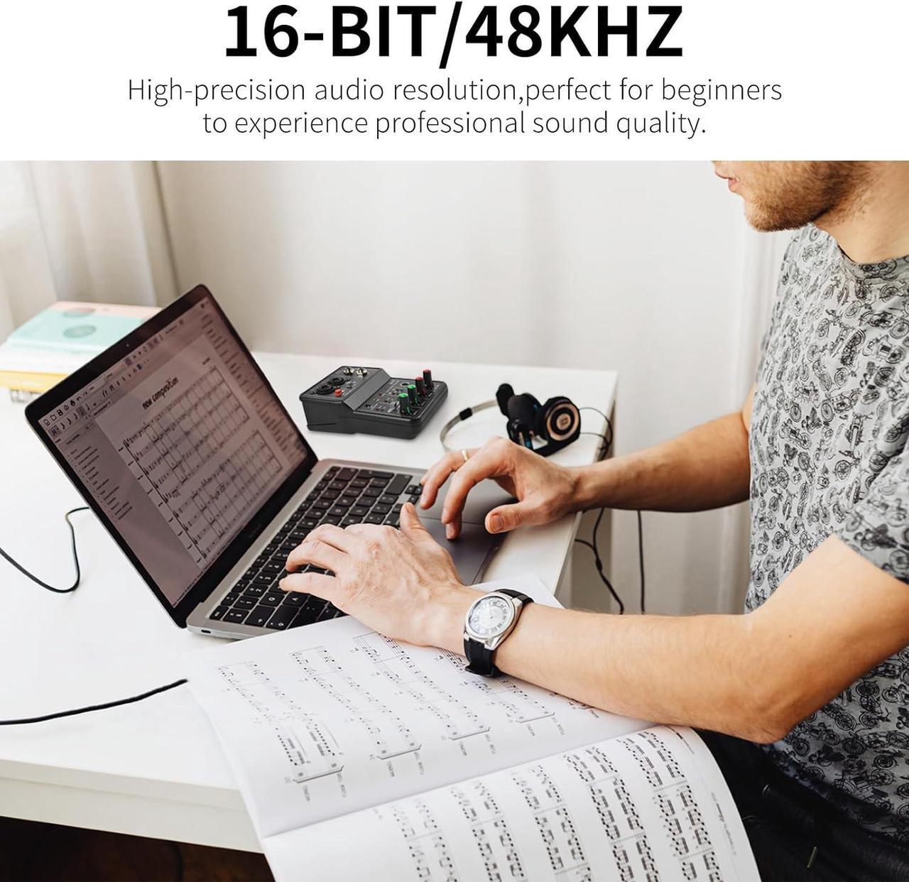 Alt view image 2 of 7 - USB Audio Interface for PC,Interface for Recording Music Computer Recording Audio Interface XLR with 3.55m Microphone Jack, USB Sound Card for Recording Studio, Ultra-low Latency Plug&Play, Q-12