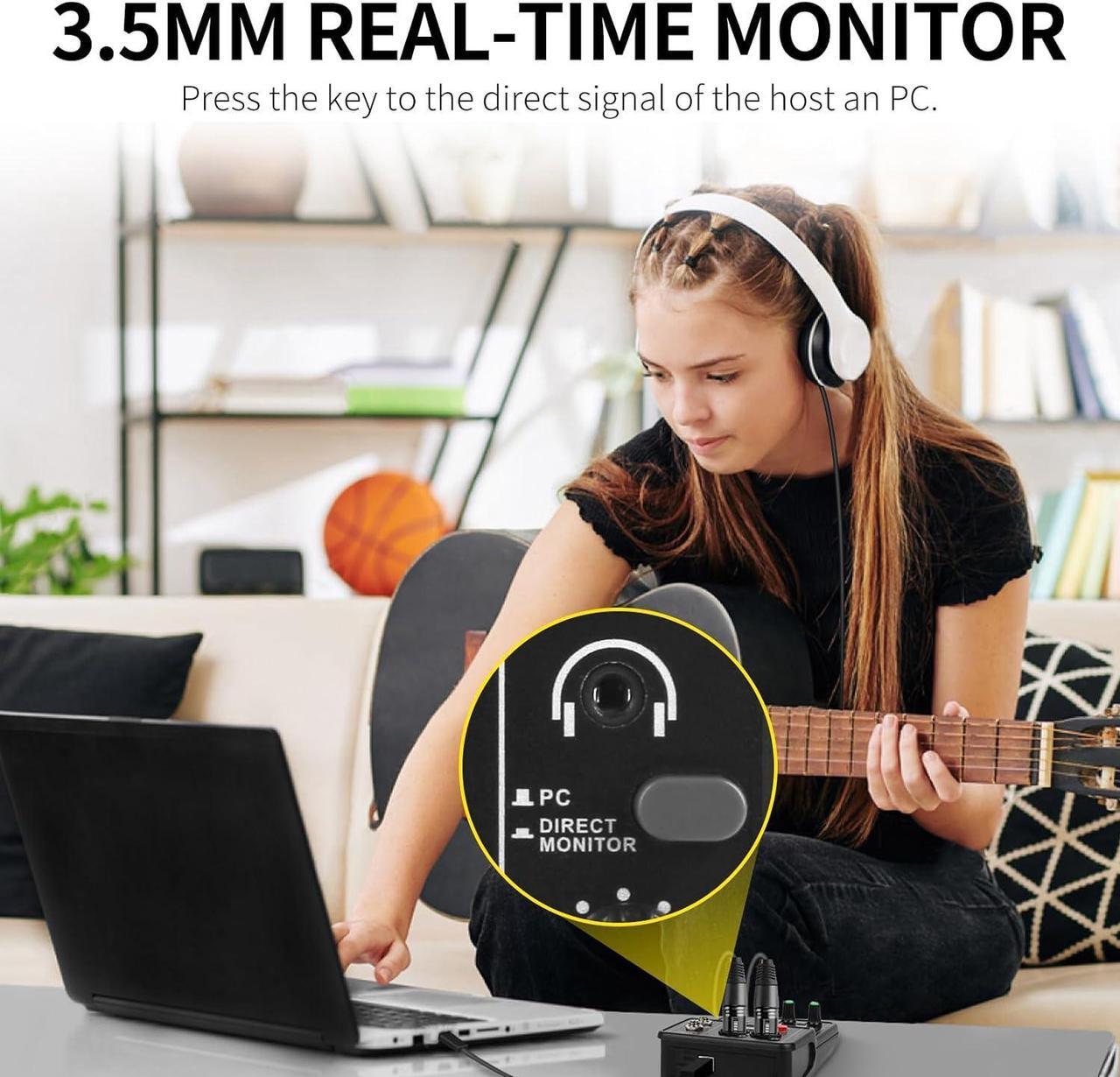 Alt view image 4 of 7 - USB Audio Interface for PC,Interface for Recording Music Computer Recording Audio Interface XLR with 3.55m Microphone Jack, USB Sound Card for Recording Studio, Ultra-low Latency Plug&Play, Q-12