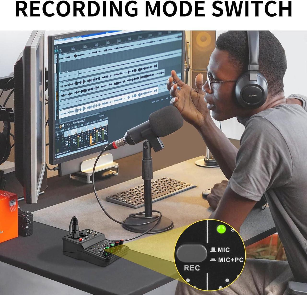 Alt view image 6 of 7 - USB Audio Interface for PC,Interface for Recording Music Computer Recording Audio Interface XLR with 3.55m Microphone Jack, USB Sound Card for Recording Studio, Ultra-low Latency Plug&Play, Q-12