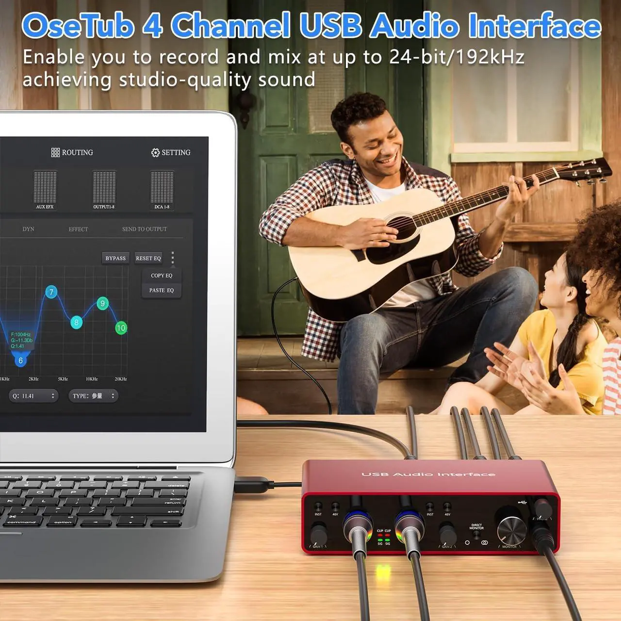 Alt view image 3 of 7 - 2i2 USB Audio Interface with 48V Phantom Power 24Bit/192kHz 4 Line Outputs & 2 Line Inputs for the Musicians, Vocalist, Podcaster,USB Audio Interface Works with Most DAWs and Recording Software