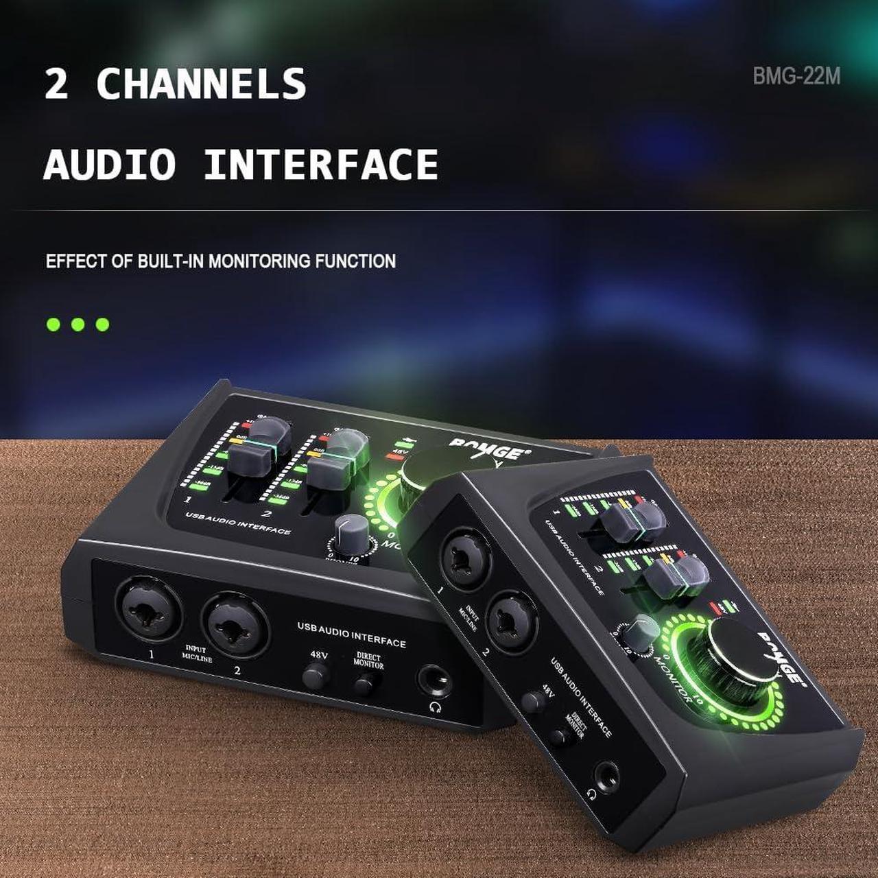 Alt view image 2 of 7 - BOMGE mini 2 Channel USB Audio Interface for Recording, Streaming and Podcasting, with XLR/48V Phantom Power,Studio Quality Audio Interface for Guitarist, Vocalist, Podcaster or Producer