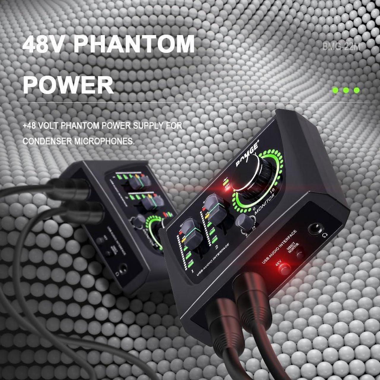 Alt view image 3 of 7 - BOMGE mini 2 Channel USB Audio Interface for Recording, Streaming and Podcasting, with XLR/48V Phantom Power,Studio Quality Audio Interface for Guitarist, Vocalist, Podcaster or Producer