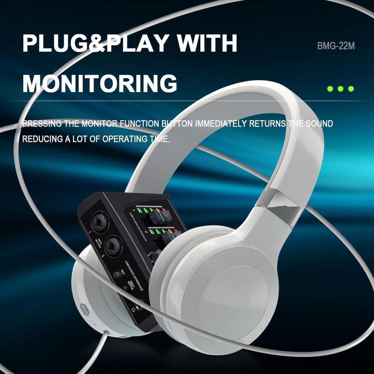 Alt view image 5 of 7 - BOMGE mini 2 Channel USB Audio Interface for Recording, Streaming and Podcasting, with XLR/48V Phantom Power,Studio Quality Audio Interface for Guitarist, Vocalist, Podcaster or Producer