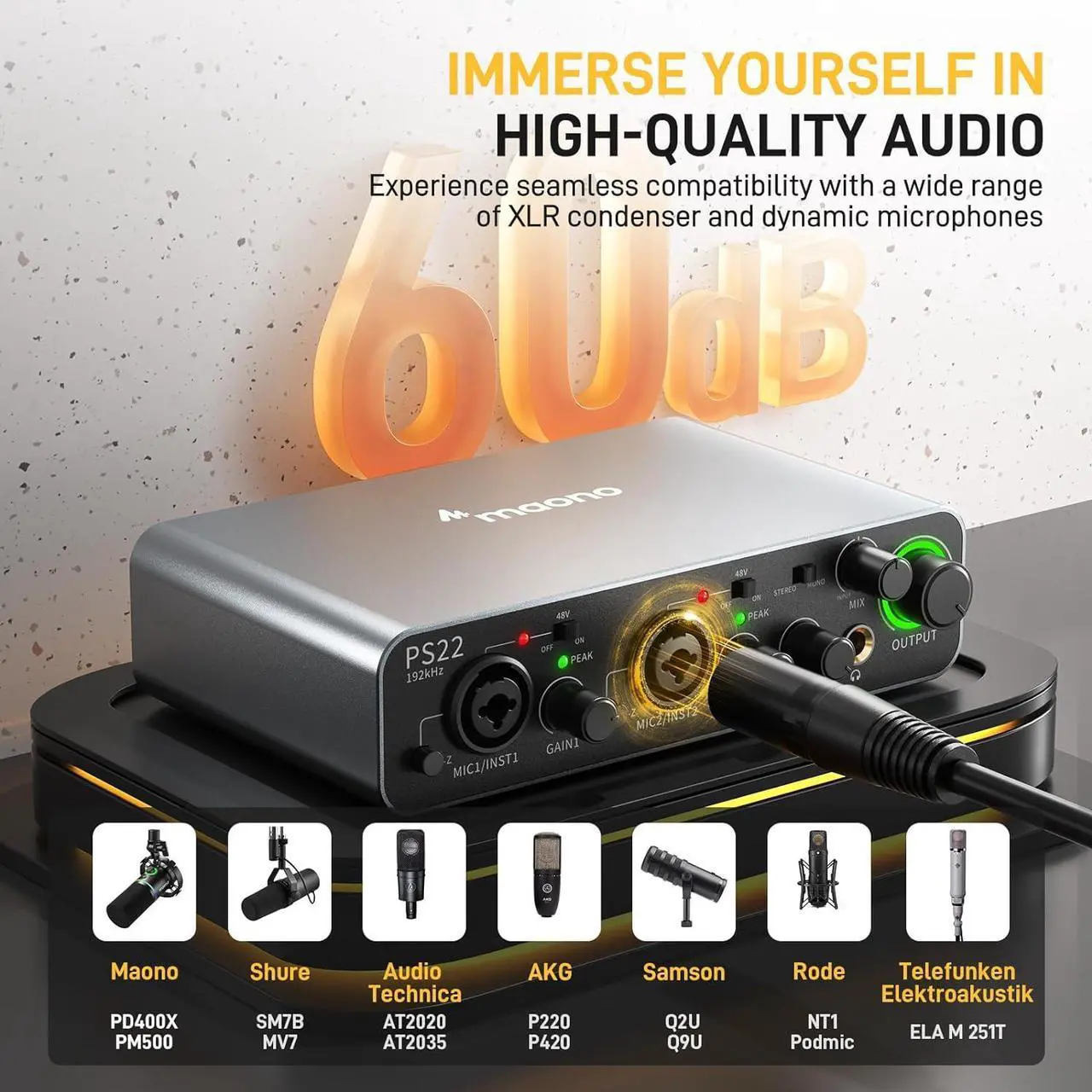 Alt view image 2 of 7 - MAONO USB Audio interface for PC with 60 dB Pro-preamp, 24bit/192kHz, Dual USB interface for PC&Smartphone, Routing Software for Home Recording, Music Production, Guitar, Podcast, Streaming(PS22)