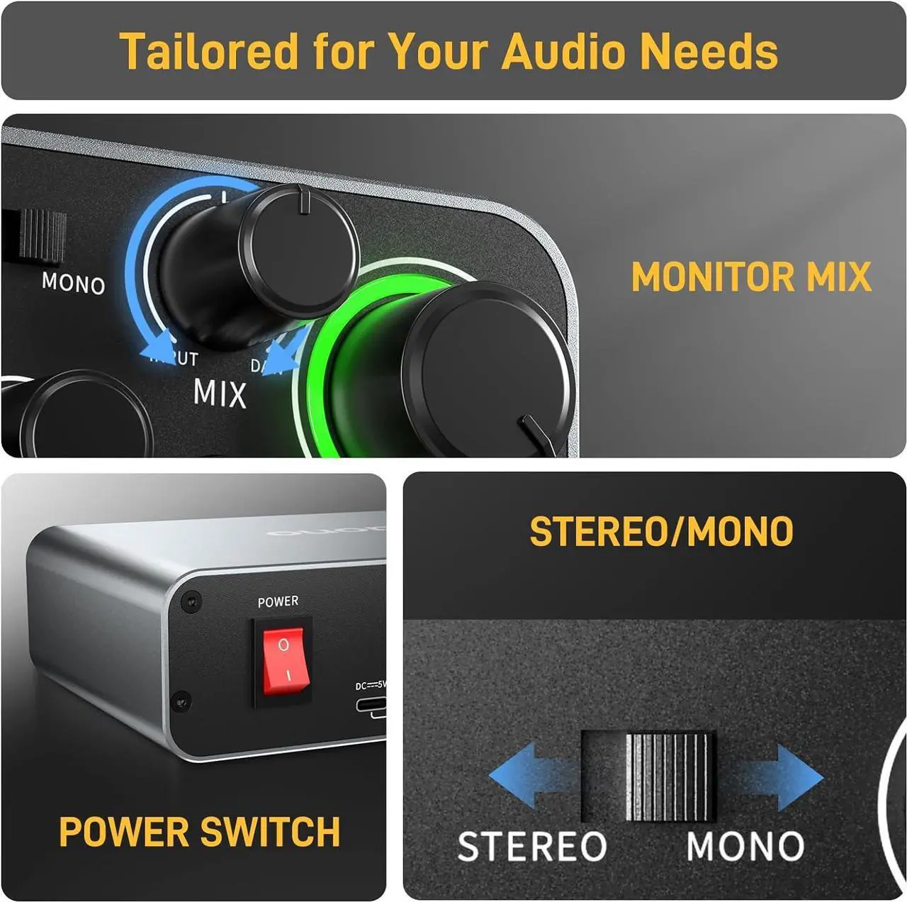 Alt view image 6 of 7 - MAONO USB Audio interface for PC with 60 dB Pro-preamp, 24bit/192kHz, Dual USB interface for PC&Smartphone, Routing Software for Home Recording, Music Production, Guitar, Podcast, Streaming(PS22)
