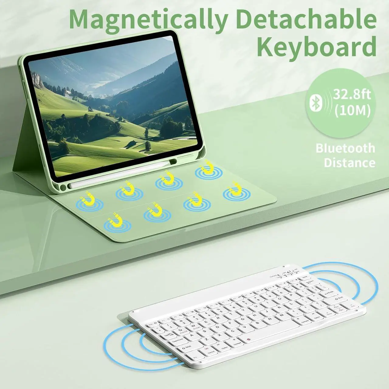 Alt view image 4 of 7 - Keyboard Case for iPad 10th Generation 10.9 inch, Stand Folio Detachable Wireless Bluetooth Rechargeable Keyboard Soft TPU Back Case with Pencil Holder for New iPad 10th Gen 2022, Light Green