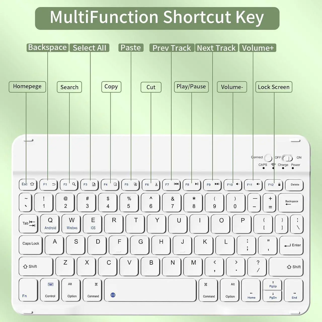 Alt view image 5 of 7 - Keyboard Case for iPad 10th Generation 10.9 inch, Stand Folio Detachable Wireless Bluetooth Rechargeable Keyboard Soft TPU Back Case with Pencil Holder for New iPad 10th Gen 2022, Light Green