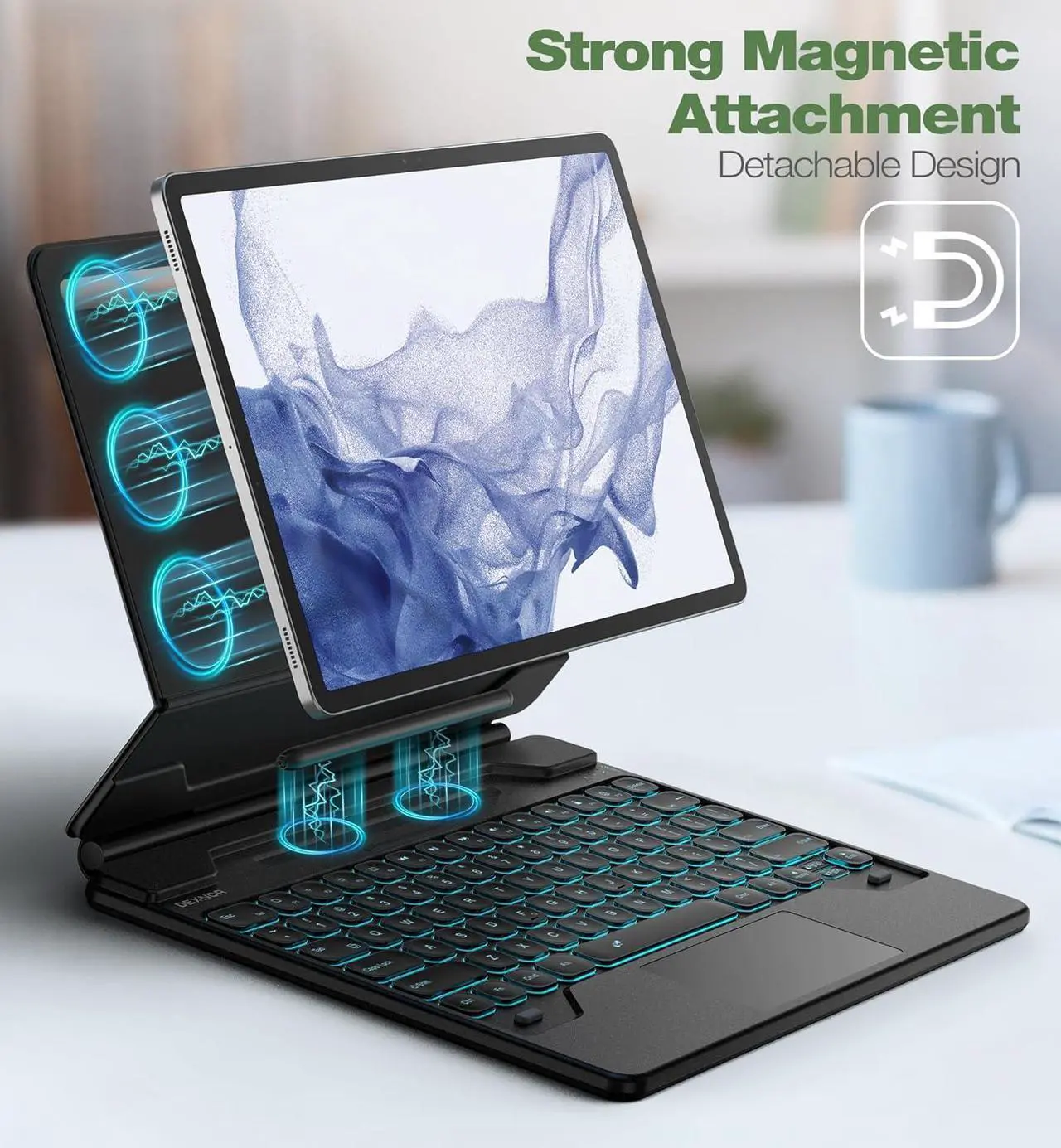 Alt view image 3 of 7 - for Samsung Galaxy Tab S9+ Plus/S9 FE+ Plus/S8+ Plus/S7+ Plus/S7 FE Case with Keyboard 12.4" Floating Cantilever Magnetic Stand Multi-Touch Trackpad Backlit S Pen Holder US Version - Black
