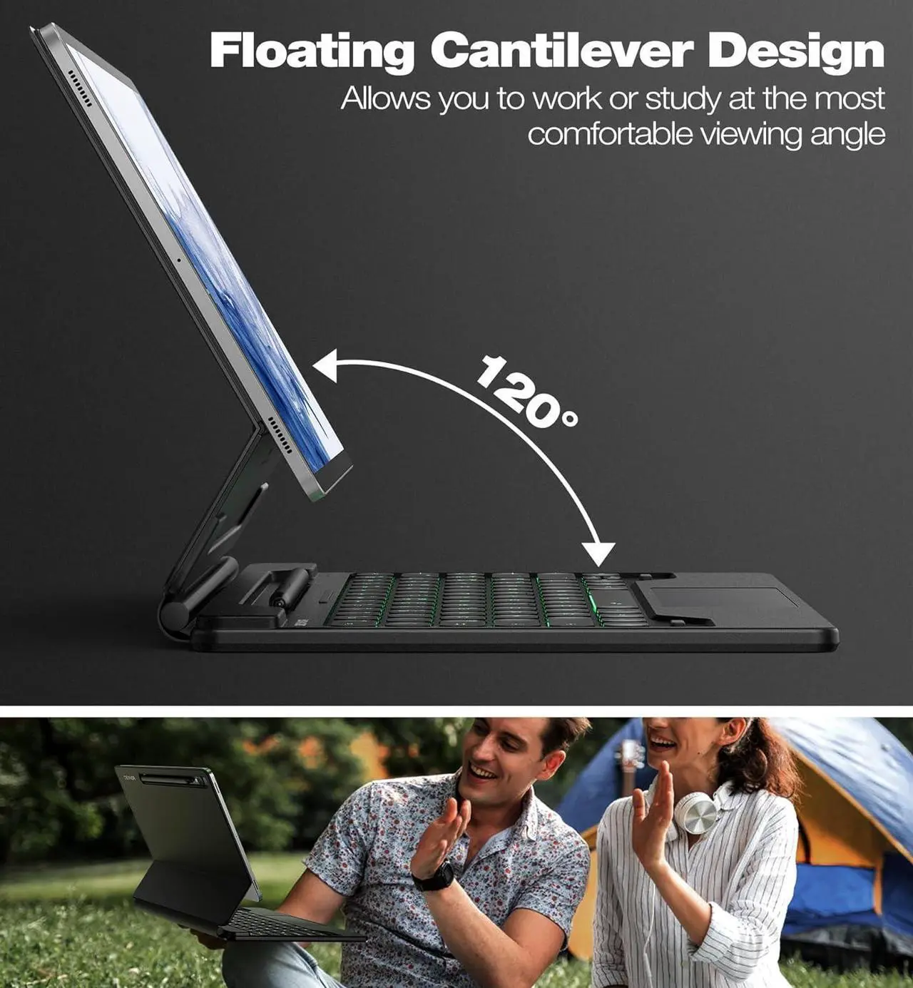 Alt view image 4 of 7 - for Samsung Galaxy Tab S9+ Plus/S9 FE+ Plus/S8+ Plus/S7+ Plus/S7 FE Case with Keyboard 12.4" Floating Cantilever Magnetic Stand Multi-Touch Trackpad Backlit S Pen Holder US Version - Black