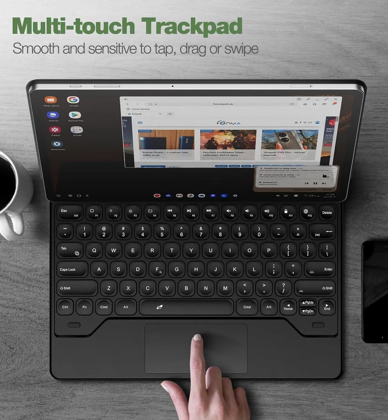 Alt view image 5 of 7 - for Samsung Galaxy Tab S9+ Plus/S9 FE+ Plus/S8+ Plus/S7+ Plus/S7 FE Case with Keyboard 12.4" Floating Cantilever Magnetic Stand Multi-Touch Trackpad Backlit S Pen Holder US Version - Black