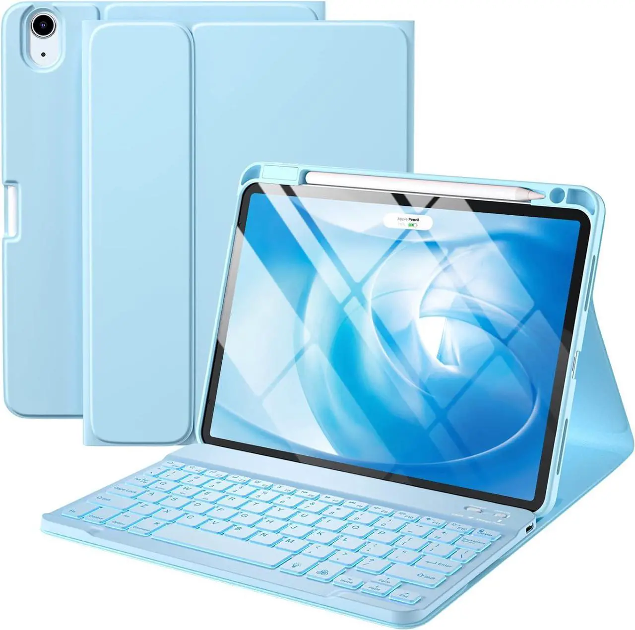 Main image of For iPad Air 11-inch M2/ 10.9 Inch Air 5th 4th Generation Case with Keyboard - Backlit Wireless Detachable, Folio Cover with Pencil Holder for iPad Air 11 2024/ Air 5/ Air 4 (Sky Blue)