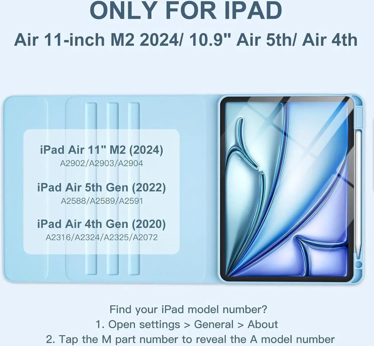 Alt view image 2 of 7 - For iPad Air 11-inch M2/ 10.9 Inch Air 5th 4th Generation Case with Keyboard - Backlit Wireless Detachable, Folio Cover with Pencil Holder for iPad Air 11 2024/ Air 5/ Air 4 (Sky Blue)