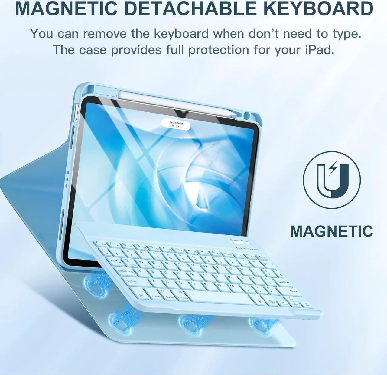 Alt view image 4 of 7 - For iPad Air 11-inch M2/ 10.9 Inch Air 5th 4th Generation Case with Keyboard - Backlit Wireless Detachable, Folio Cover with Pencil Holder for iPad Air 11 2024/ Air 5/ Air 4 (Sky Blue)