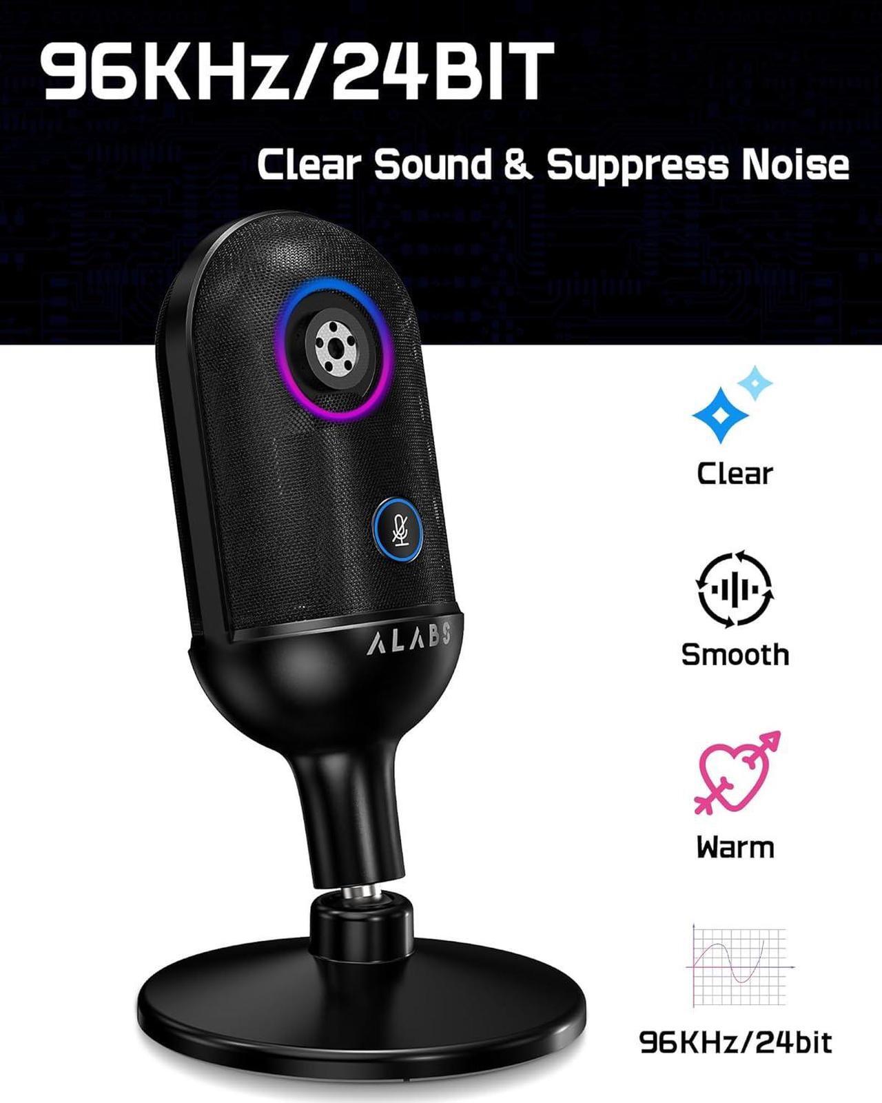 Alt view image 6 of 7 - ALABS USB Microphone,Condenser Podcast Microphone for Computer,Mac,Smartphone,Plug&Play Gaming Mic with LED Quick Mute,1/8" Headphone Monitor Jack,for Recording,Singing,YouTube,Tiktok Black