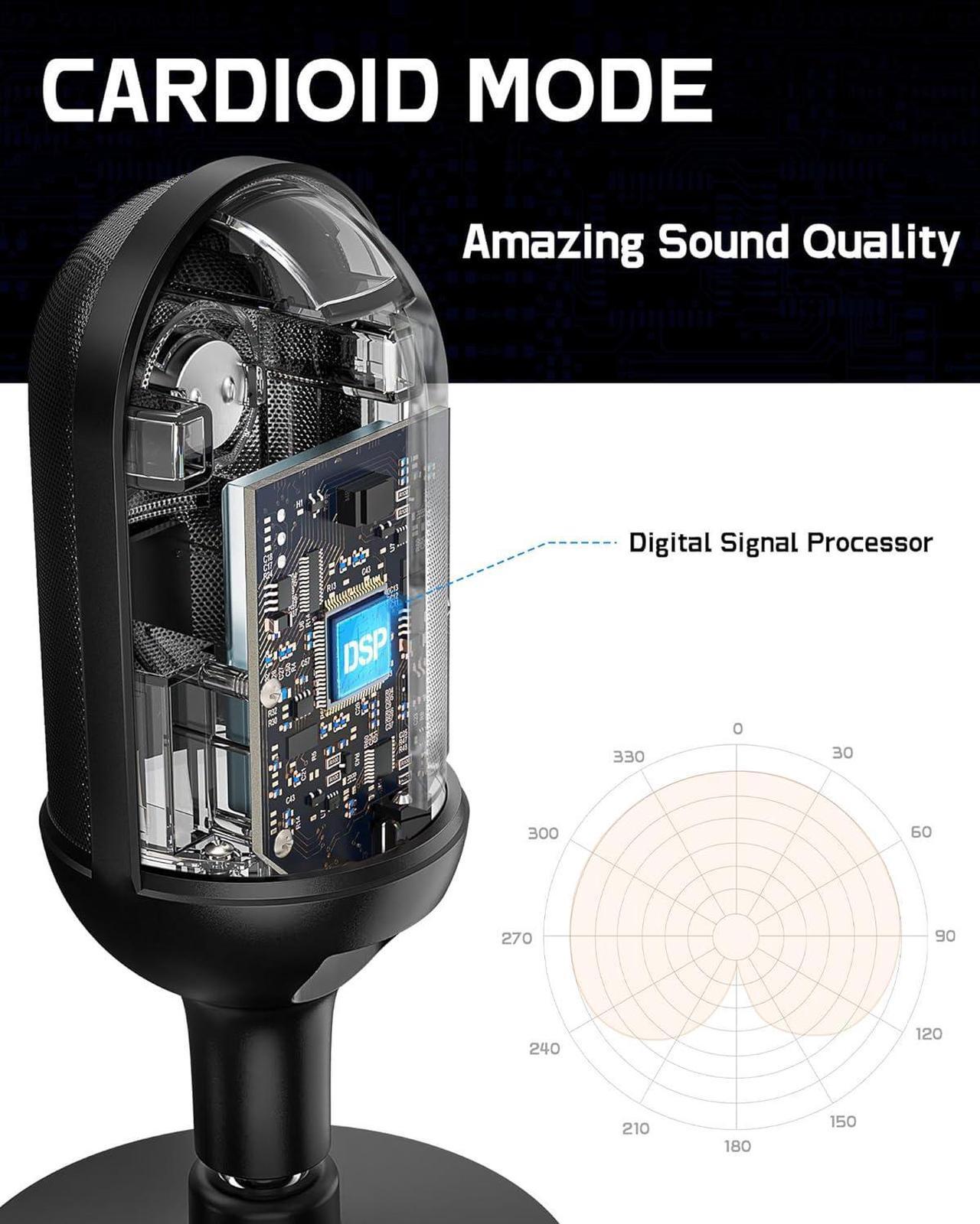 Alt view image 5 of 7 - ALABS USB Microphone,Condenser Podcast Microphone for Computer,Mac,Smartphone,Plug&Play Gaming Mic with LED Quick Mute,1/8" Headphone Monitor Jack,for Recording,Singing,YouTube,Tiktok Black