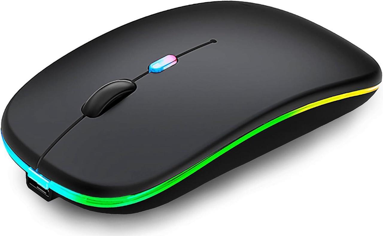 Main image of Wireless Bluetooth Mouse,LED Rechargeable Silent Slim Laptop Mouse,Portable(BT5.2/3.0 and USB Receiver) Dual Mode Computer Mouse for Laptop,ipad Tablet,Apple Desktop,Mac.(Black)