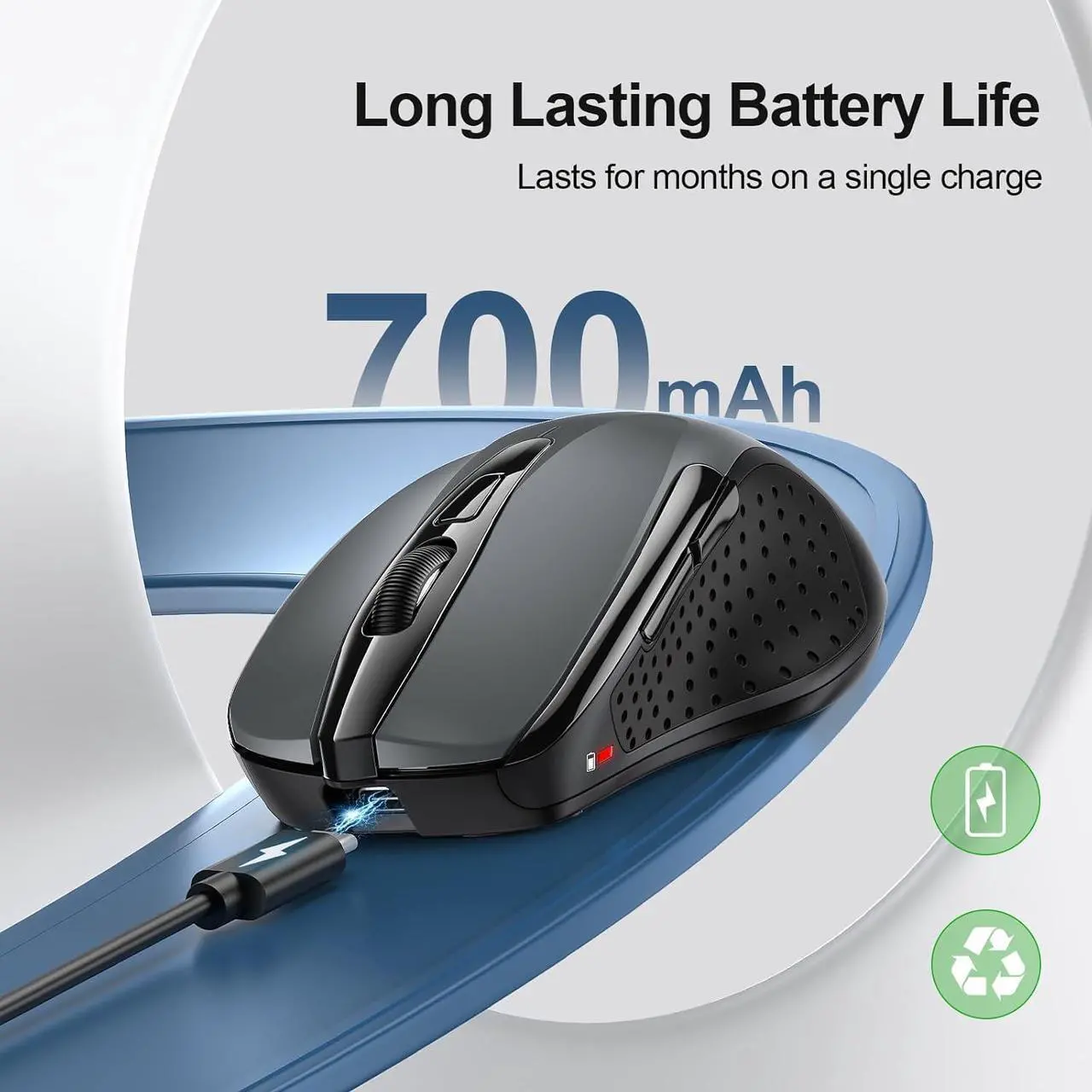Alt view image 3 of 7 - Wireless Mouse (BT5.0/3.0 & 2.4G) Rechargeable 4800 DPI Silent USB A & Bluetooth Mouse 6 Buttons Wide Compatibility - Grey