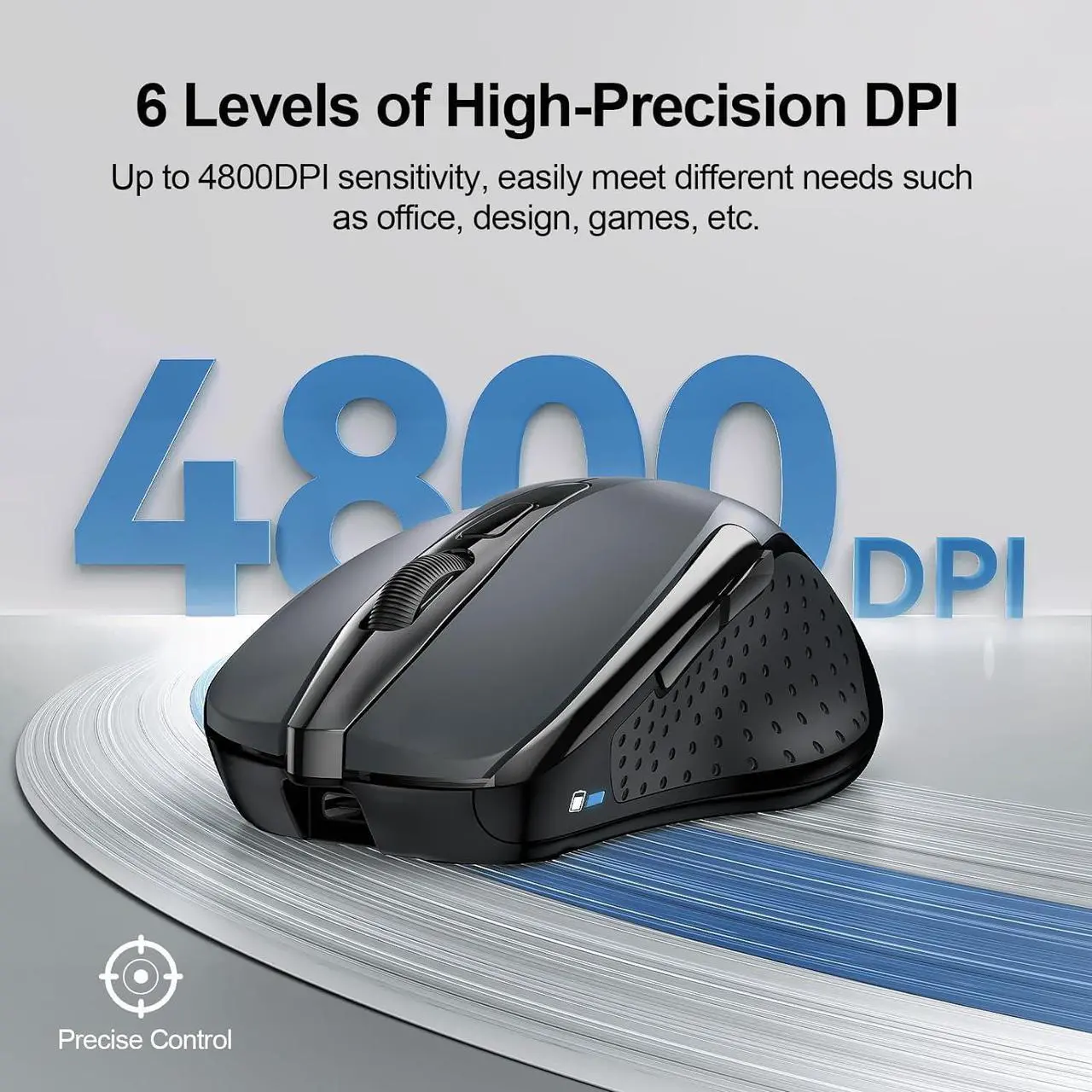 Alt view image 5 of 7 - Wireless Mouse (BT5.0/3.0 & 2.4G) Rechargeable 4800 DPI Silent USB A & Bluetooth Mouse 6 Buttons Wide Compatibility - Grey