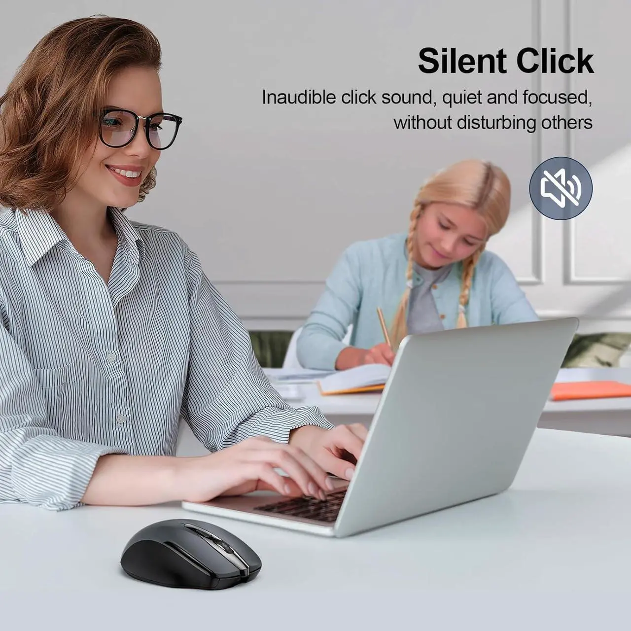 Alt view image 6 of 7 - Wireless Mouse (BT5.0/3.0 & 2.4G) Rechargeable 4800 DPI Silent USB A & Bluetooth Mouse 6 Buttons Wide Compatibility - Grey