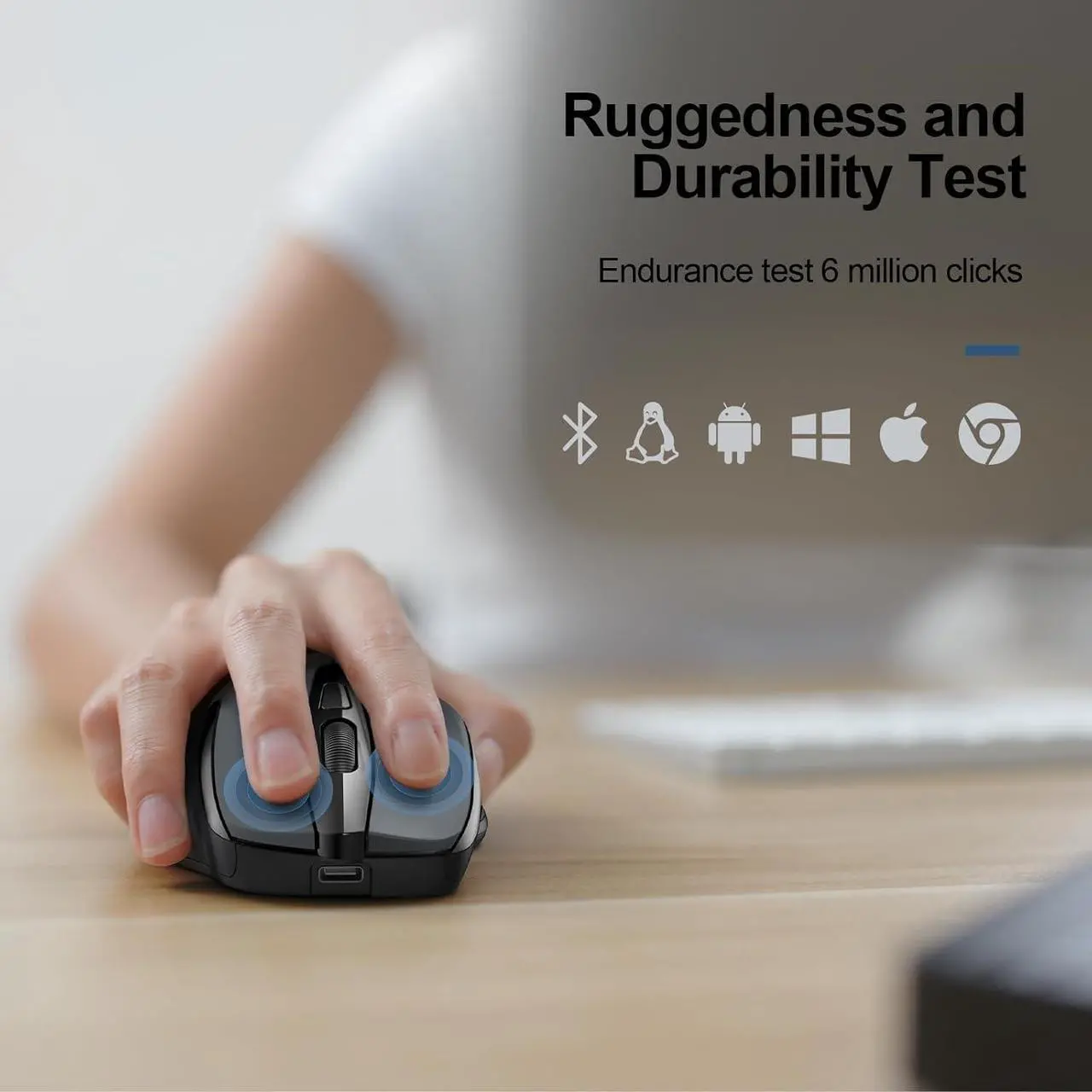 Alt view image 7 of 7 - Wireless Mouse (BT5.0/3.0 & 2.4G) Rechargeable 4800 DPI Silent USB A & Bluetooth Mouse 6 Buttons Wide Compatibility - Grey