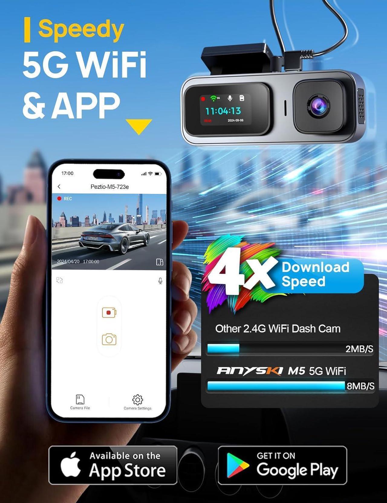 Alt view image 3 of 7 - 3 Channel 5GHz WiFi Dash Cam with 64GB Card, 2.5K+1080P Dash Cam Front and Rear/Inside, 2.5K+1080P+1080P Three Way Dash Camera for Cars, Dashcam 24H Parking Mode, Support 256GB Max Silver