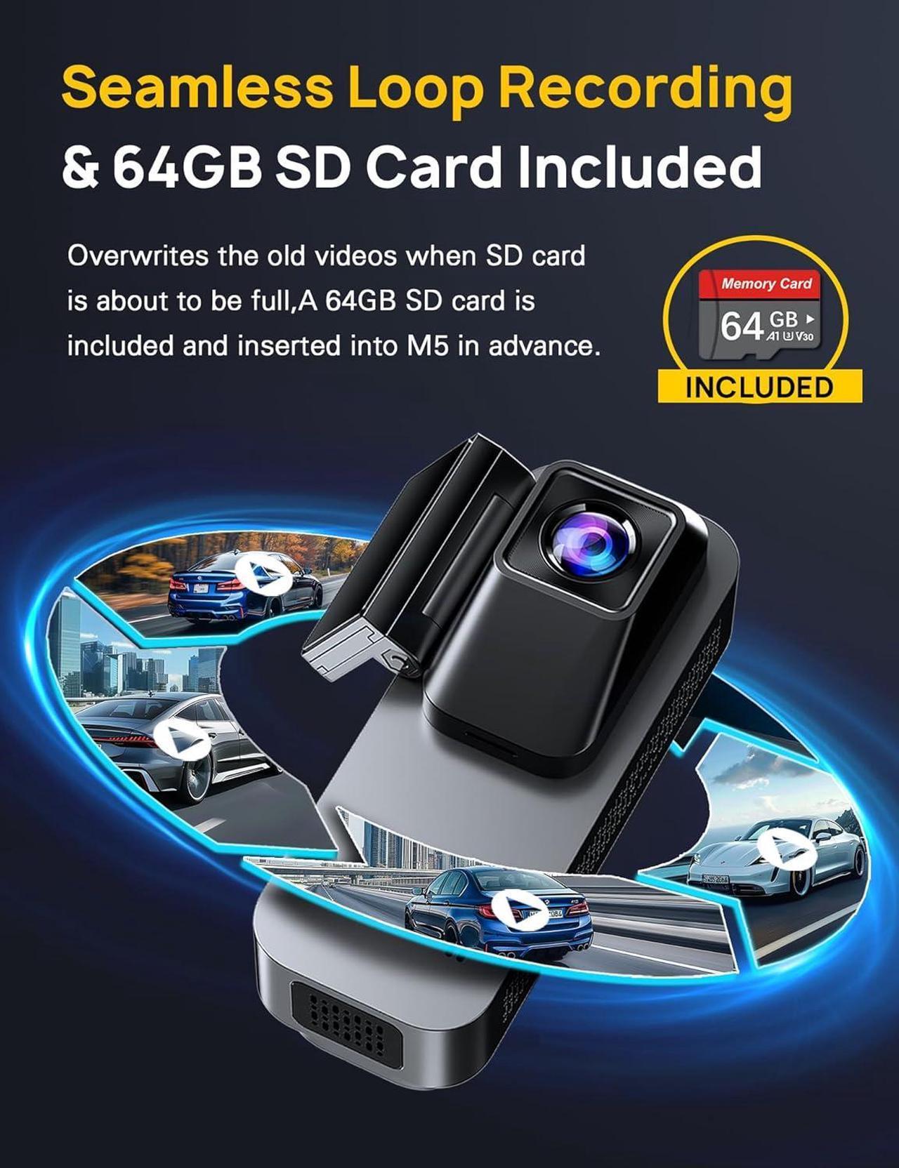 Alt view image 4 of 7 - 3 Channel 5GHz WiFi Dash Cam with 64GB Card, 2.5K+1080P Dash Cam Front and Rear/Inside, 2.5K+1080P+1080P Three Way Dash Camera for Cars, Dashcam 24H Parking Mode, Support 256GB Max Silver