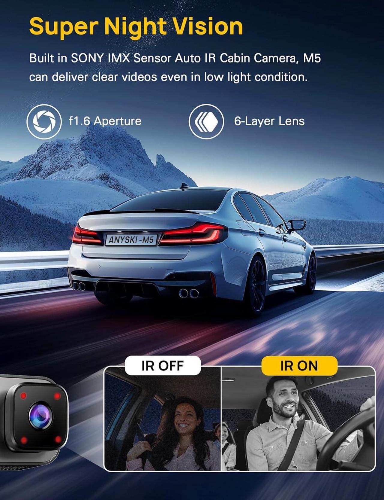 Alt view image 7 of 7 - 3 Channel 5GHz WiFi Dash Cam with 64GB Card, 2.5K+1080P Dash Cam Front and Rear/Inside, 2.5K+1080P+1080P Three Way Dash Camera for Cars, Dashcam 24H Parking Mode, Support 256GB Max Silver