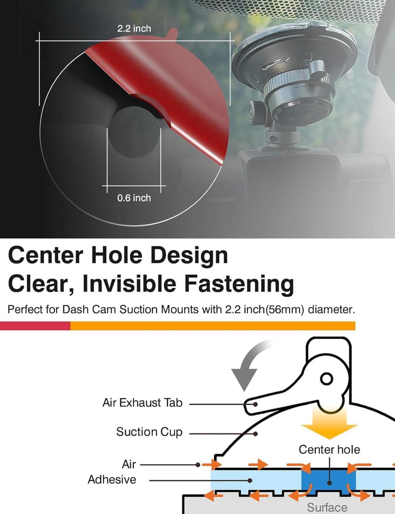 Alt view image 2 of 6 - 3M VHB Clear Double Sided Acrylic Foam Mounting Tape - 2.2 inches (56mm) Round Heavy Duty Adhesives Pad, Secure Dash Cam Suction Cup Mount with Center Hole Design - Pack of 6