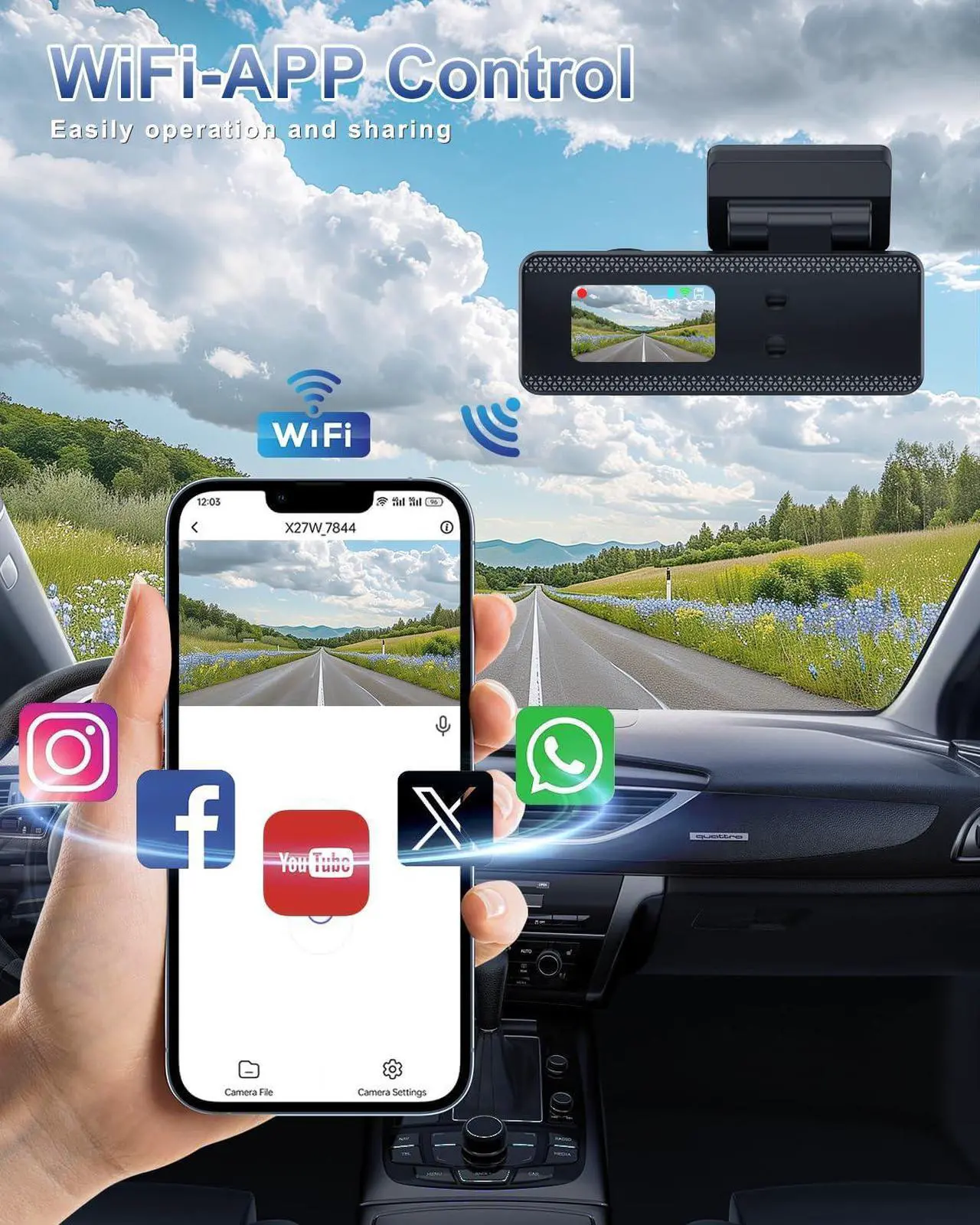 Alt view image 3 of 7 - 4K Dash Cam Front and Rear, WiFi Dash Cam with 64GB Card, 4K+1080P Dash Camera for Cars, Wireless WiFi Car Camera with App Control, 1.47" Screen DashCam with 24H Parking Monitor,G-Sensor