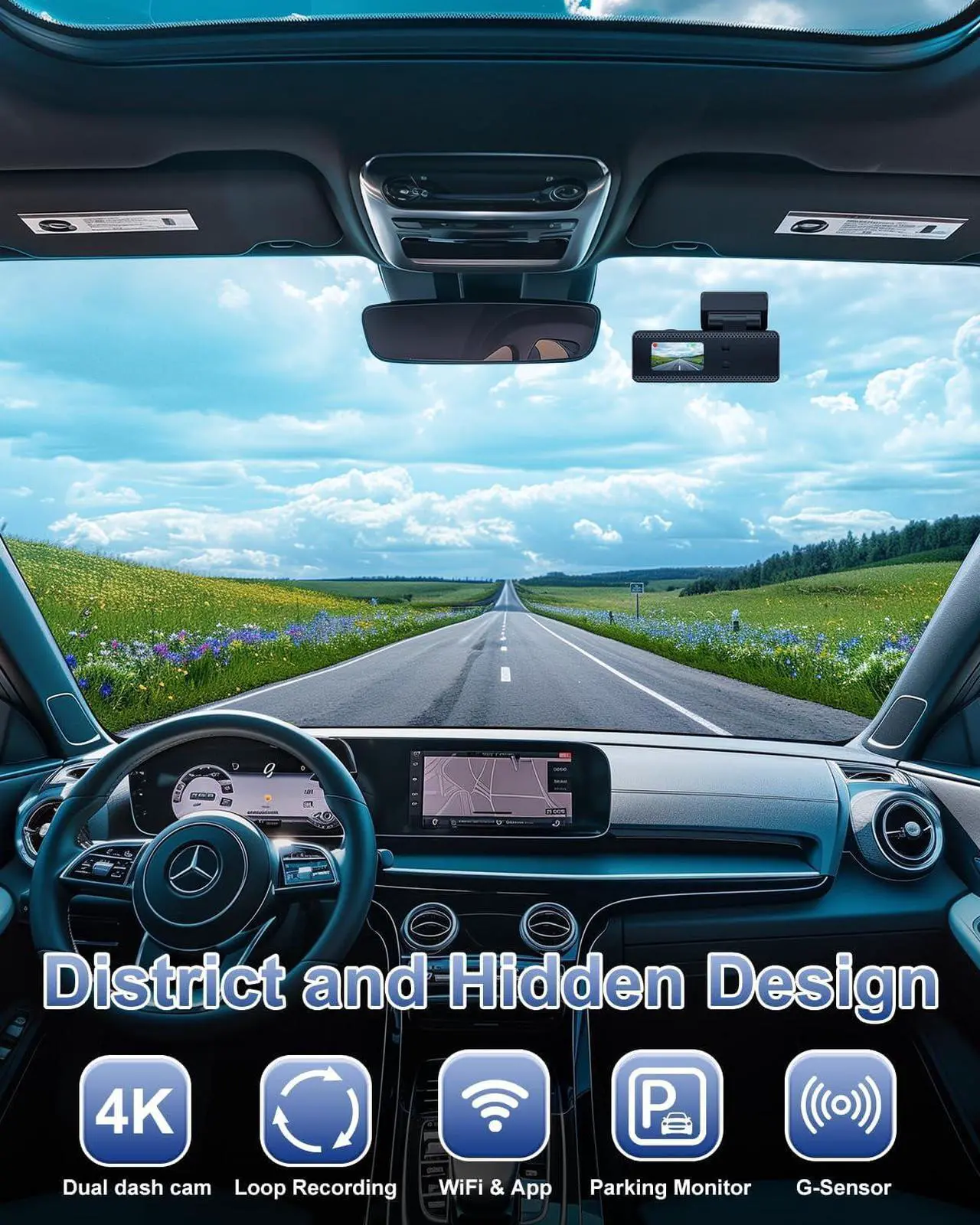 Alt view image 7 of 7 - 4K Dash Cam Front and Rear, WiFi Dash Cam with 64GB Card, 4K+1080P Dash Camera for Cars, Wireless WiFi Car Camera with App Control, 1.47" Screen DashCam with 24H Parking Monitor,G-Sensor