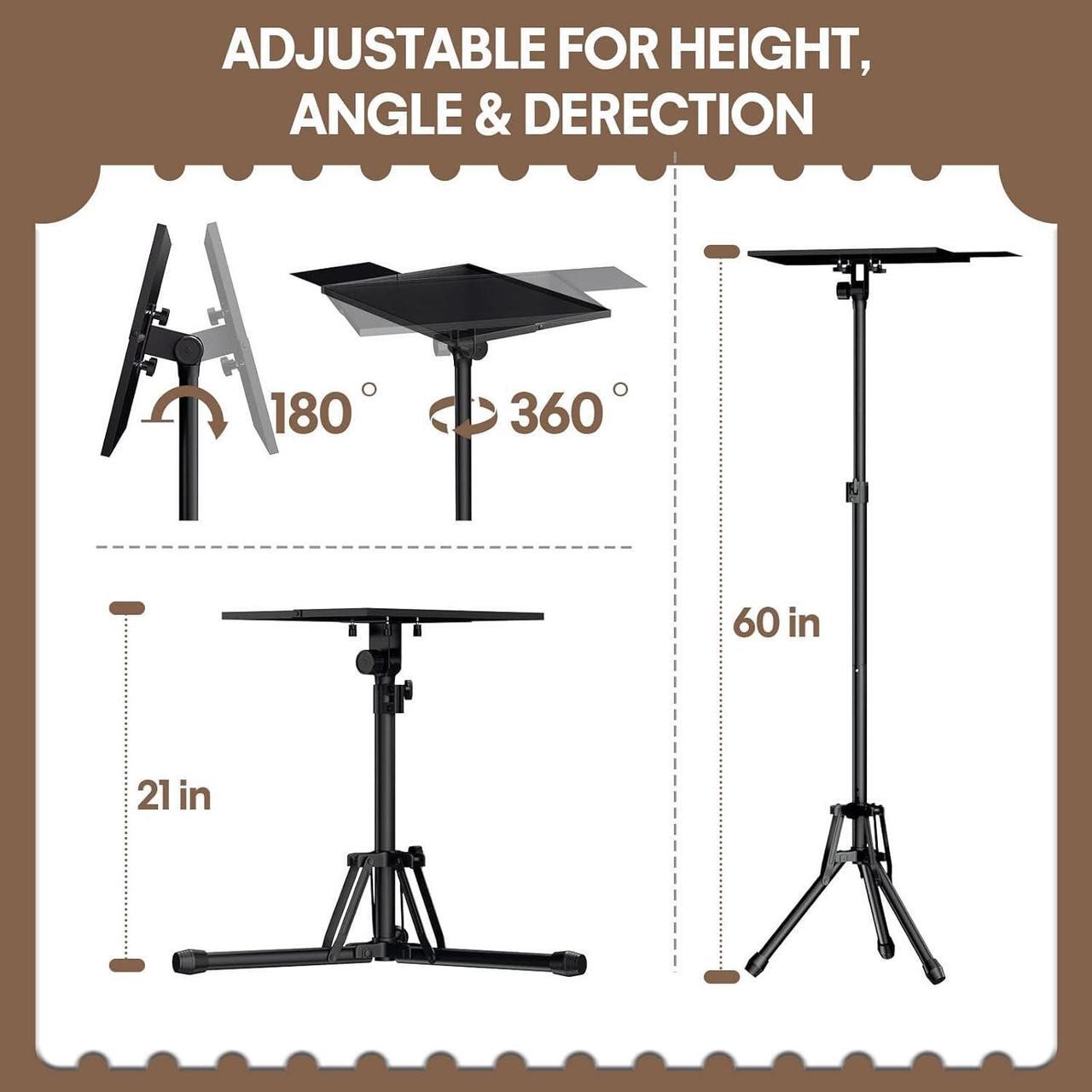 Alt view image 2 of 7 - Projector Stand Adjustable Height 20" to 61", Foldable Projector Tripod Stand with Mouse Tray & Phone Holder, Portable Laptop Floor Stand for Office Home Stage Studio DJ Racks Podium Stand