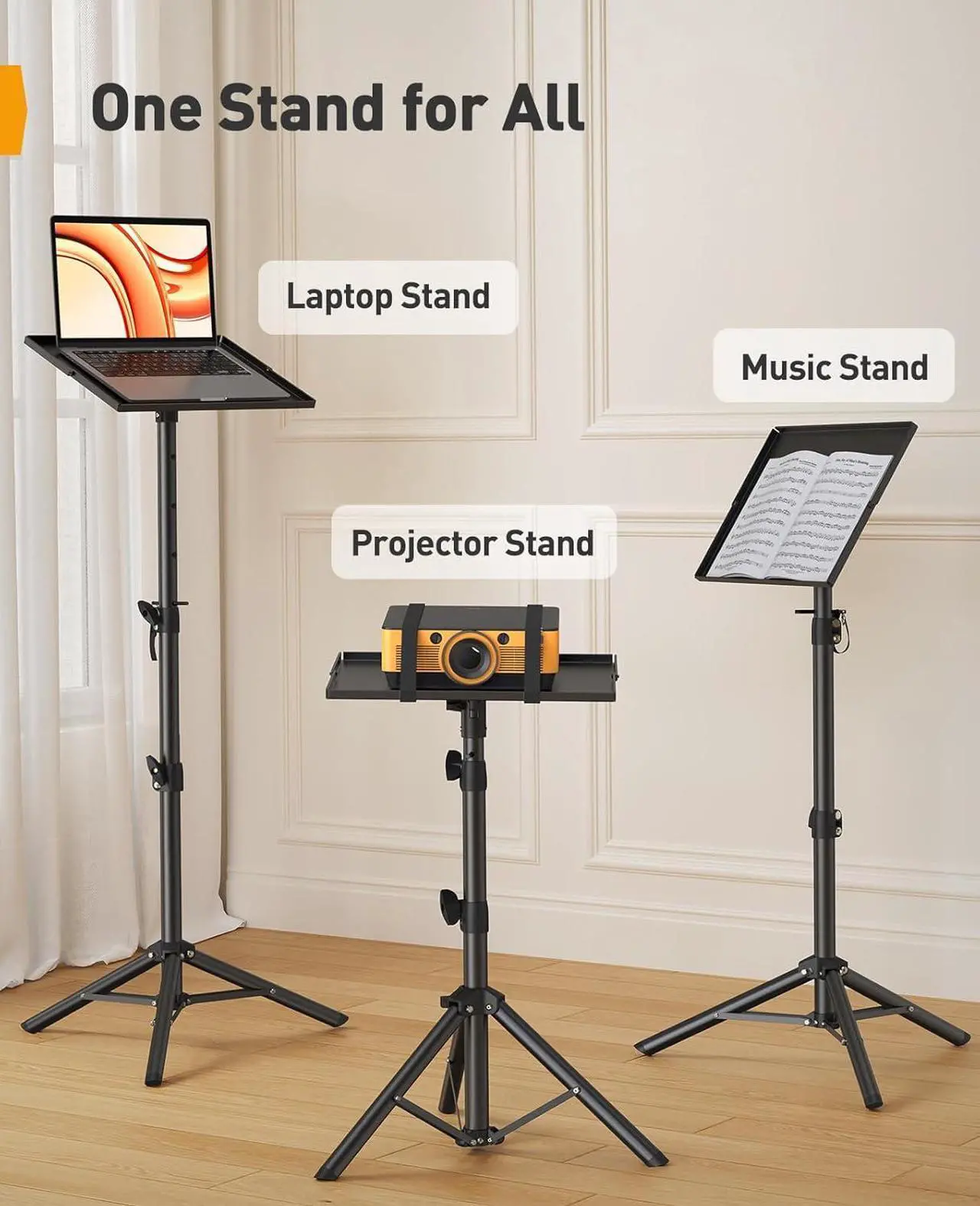 Alt view image 5 of 7 - Projector Stand Tripod, 21" to 45" Height Adjustable Laptop Stand, Portable Tall Projector Stand 90°Tilt with Spikes for Outdoor Movies, Camping, Office, Home, Stage, or Studio, DJ Rack