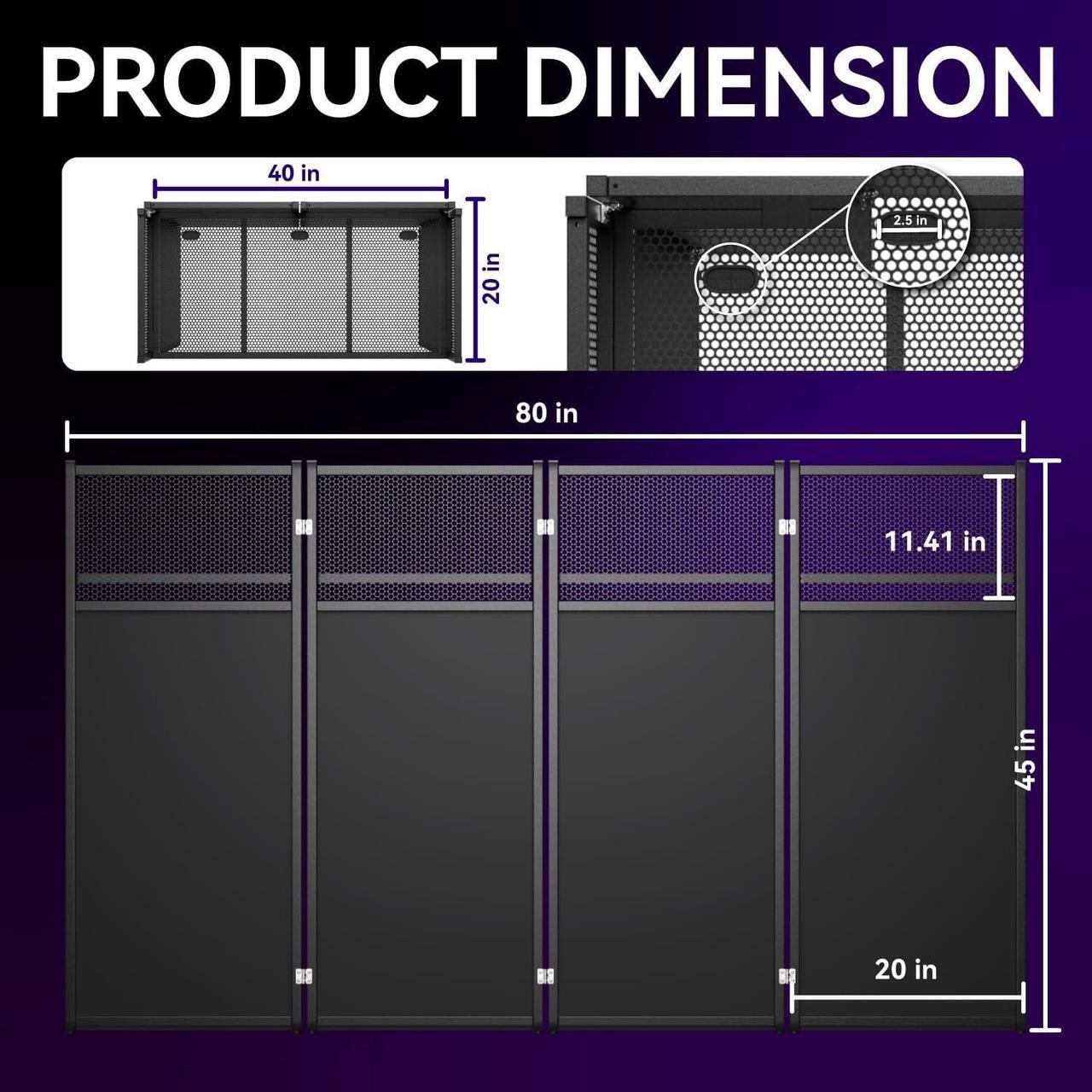 Alt view image 4 of 7 - Portable DJ Booth Table,Foldable DJ Table Stand with White & Black Scrim,Adjustable DJ Facade Booth Station Metal Frame DJ Table with Cable Hole for Private Events, Clubs, Bars (40x20 Double Deck)