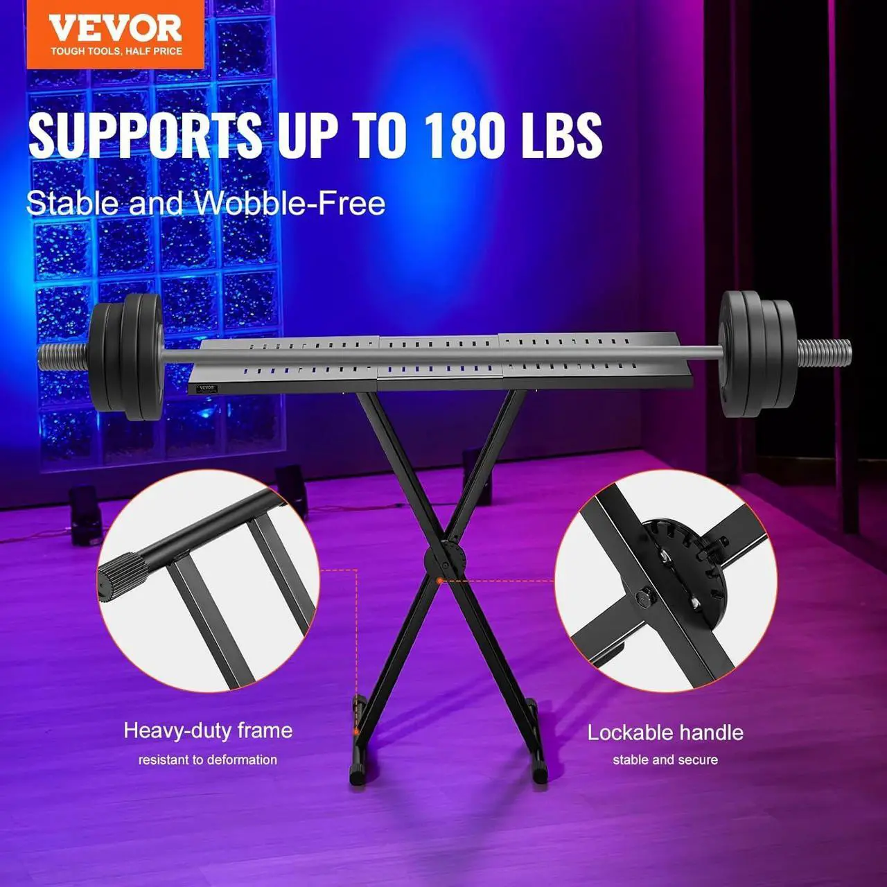 Alt view image 2 of 7 - DJ Table Stand, (32"-43") x 18" Portable DJ Laptop and Controller Stand, Lightweight DJ Desk DJ Booth Adjustable Height DJ Stand, Foldable Double-X Keyboard Stand & Tabletop, Audio Mixer Stand