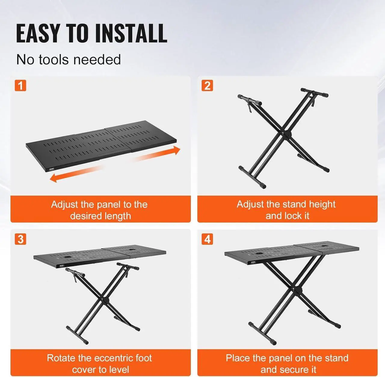 Alt view image 4 of 7 - DJ Table Stand, (32"-43") x 18" Portable DJ Laptop and Controller Stand, Lightweight DJ Desk DJ Booth Adjustable Height DJ Stand, Foldable Double-X Keyboard Stand & Tabletop, Audio Mixer Stand
