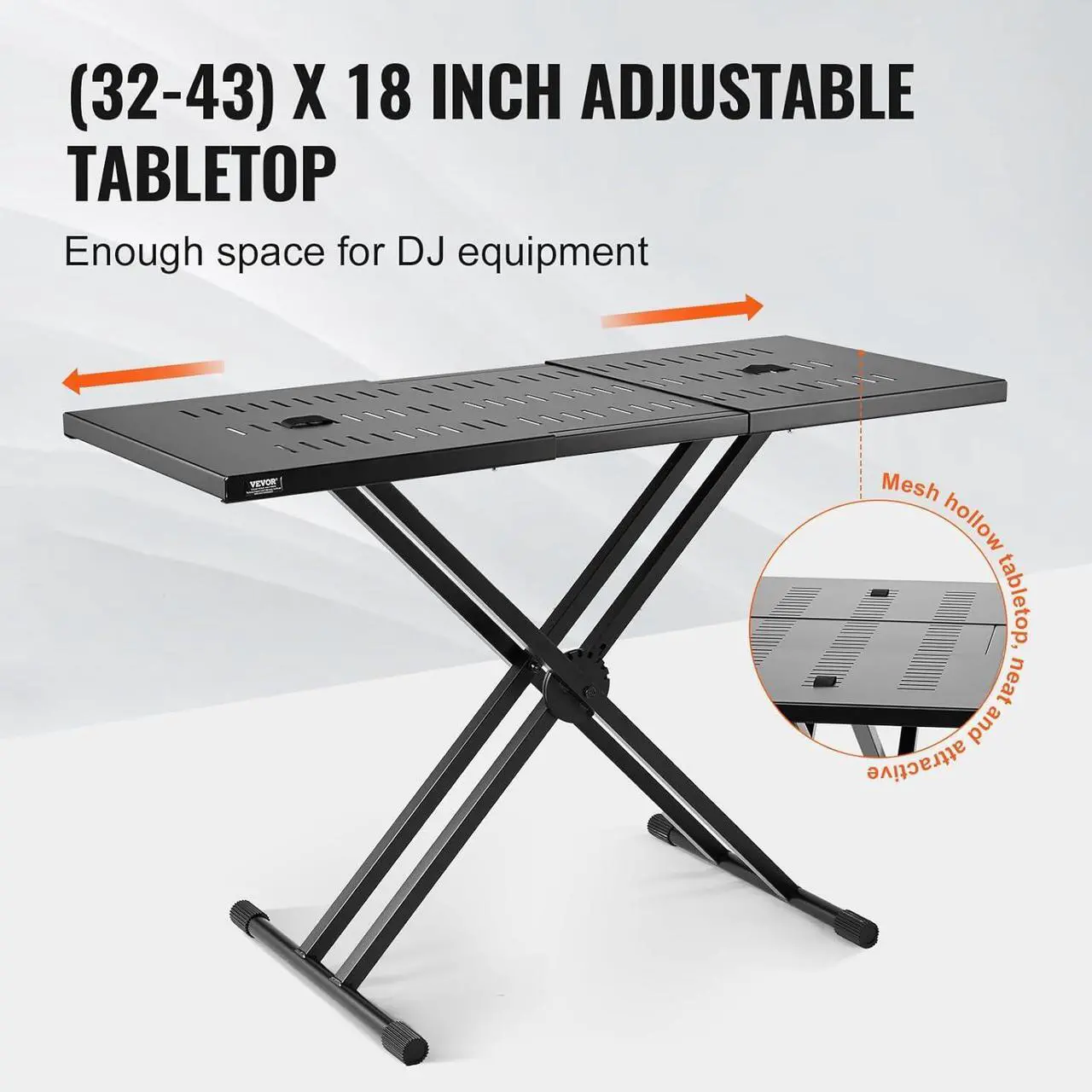 Alt view image 3 of 7 - DJ Table Stand, (32"-43") x 18" Portable DJ Laptop and Controller Stand, Lightweight DJ Desk DJ Booth Adjustable Height DJ Stand, Foldable Double-X Keyboard Stand & Tabletop, Audio Mixer Stand