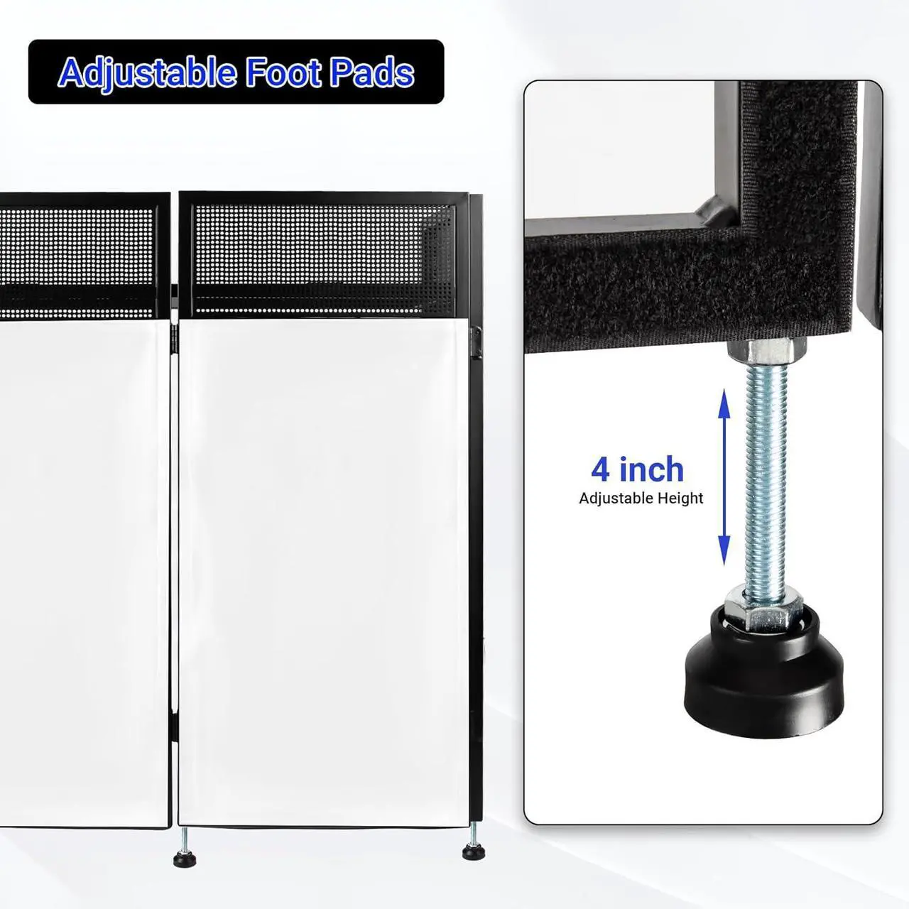 Alt view image 6 of 7 - DJ Booth Table Station 44"x42"x21", DJ Facade Booth w/Black & White Lighting Scrims, Detachable 40"x20" DJ Table, Carrying Bag, Foldable Metal Frame DJ Booth Panel for Show, Party, Gathering