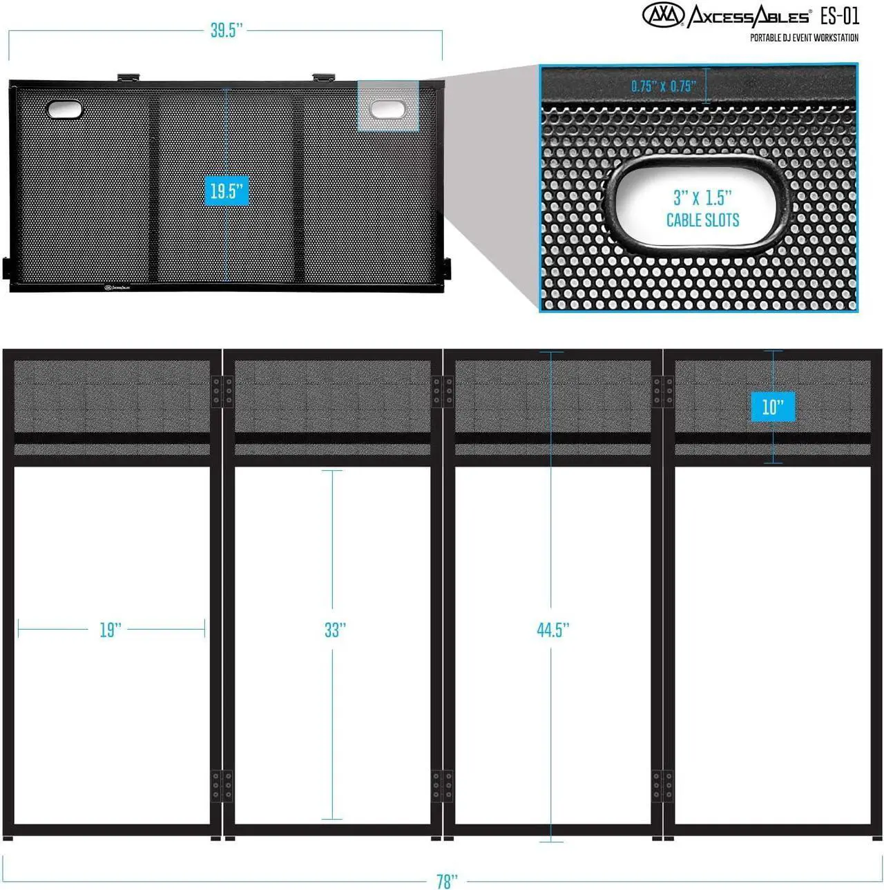 Alt view image 3 of 7 - Portable DJ Facade Booth with Black and White Lighting Scrims, Carry Cases | Standing DJ Table - 40" x 20" | DJ Controller Stand | Recording Mixer Stand| DJ Booth (ES-01)
