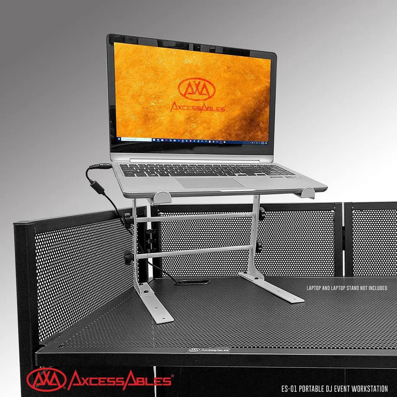 Alt view image 7 of 7 - Portable DJ Facade Booth with Black and White Lighting Scrims, Carry Cases | Standing DJ Table - 40" x 20" | DJ Controller Stand | Recording Mixer Stand| DJ Booth (ES-01)