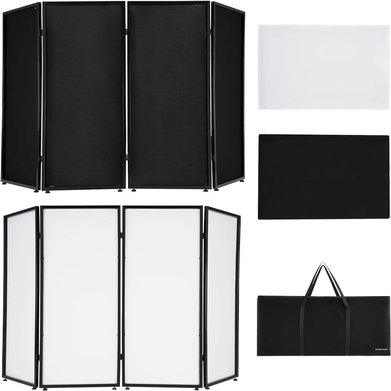 Main image of DJ Facade Booth Portable Event Cover Screen - Foldable 4 Detachable Metal Frame Light Projector Display Scrim Panel Stand with Carry Bag (White and Black)