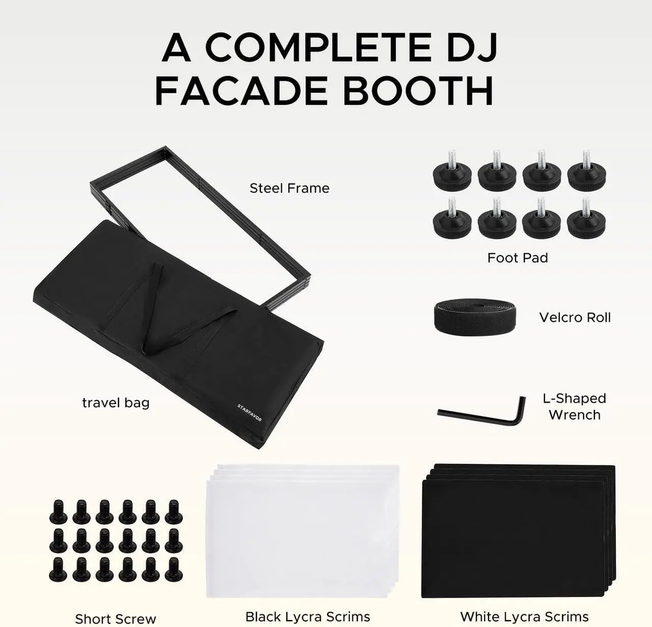 Alt view image 6 of 7 - DJ Facade Booth Portable Event Cover Screen - Foldable 4 Detachable Metal Frame Light Projector Display Scrim Panel Stand with Carry Bag (White and Black)
