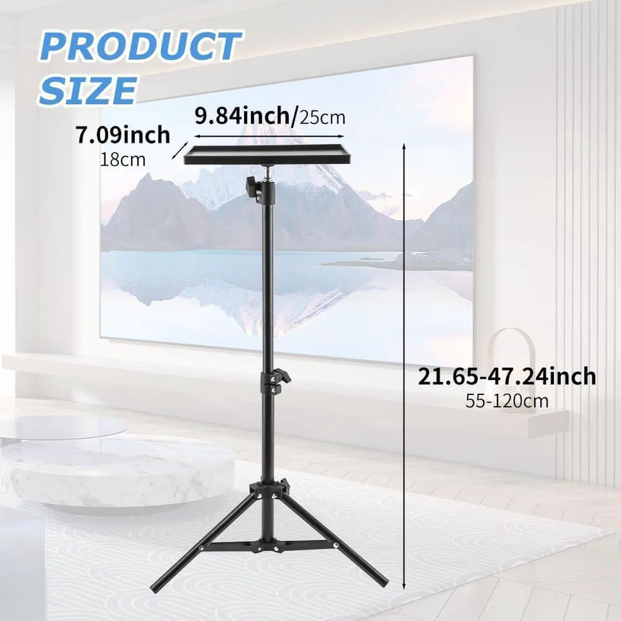 Alt view image 2 of 7 - Projector Tripod Stand, Portable Laptop Tripod Stand, Multi Purpose DJ Equipment Studio Stand Mount Holder for Outdoor Office Home Stage, Adjustable Height 21.65 to 47.24 Inch