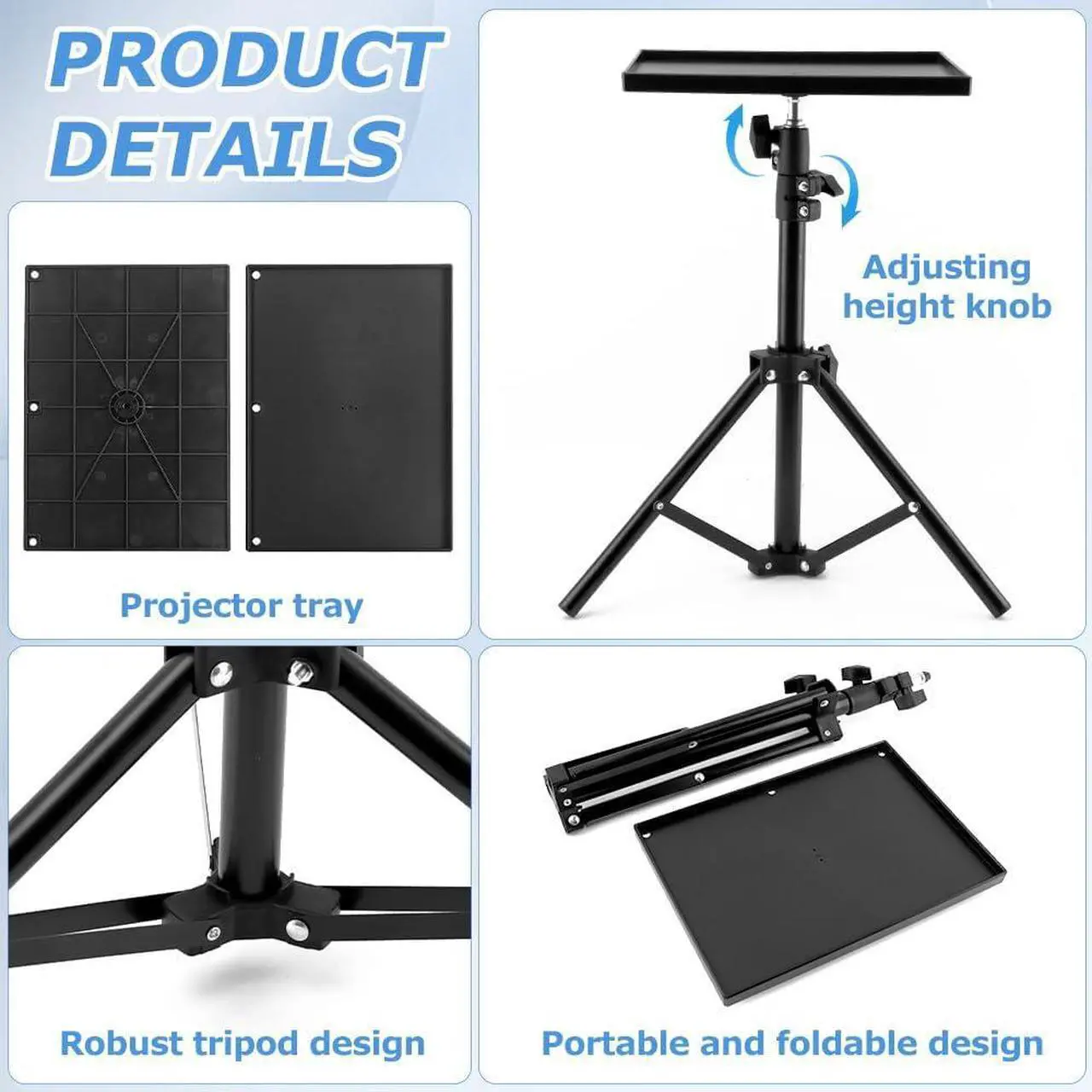 Alt view image 4 of 7 - Projector Tripod Stand, Portable Laptop Tripod Stand, Multi Purpose DJ Equipment Studio Stand Mount Holder for Outdoor Office Home Stage, Adjustable Height 21.65 to 47.24 Inch