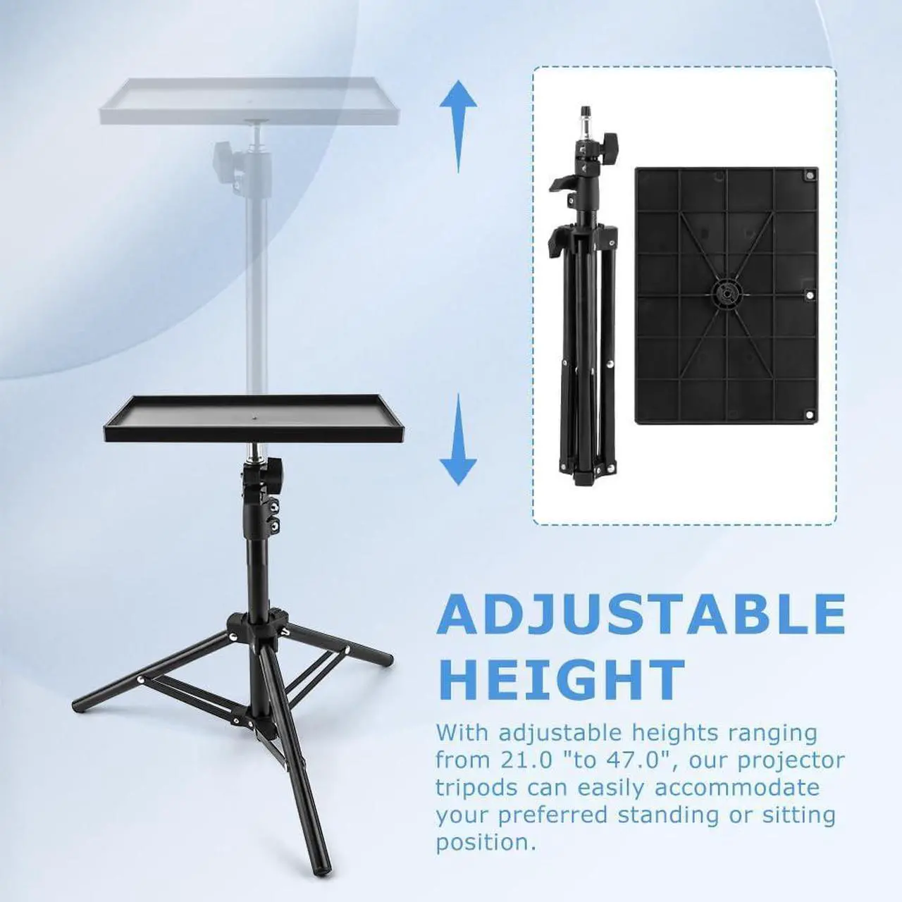 Alt view image 3 of 7 - Projector Tripod Stand, Portable Laptop Tripod Stand, Multi Purpose DJ Equipment Studio Stand Mount Holder for Outdoor Office Home Stage, Adjustable Height 21.65 to 47.24 Inch