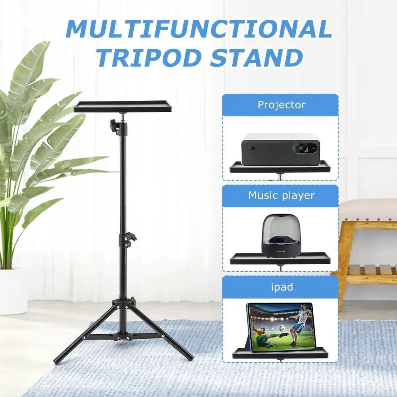 Alt view image 6 of 7 - Projector Stand Tripod, 21' to 47' Height Adjustable Portable Laptop Tripod Stand, Multifunctional DJ Rack Stand Holder for Outdoor Office Home Stage Studio Holder(COLOR:Black)