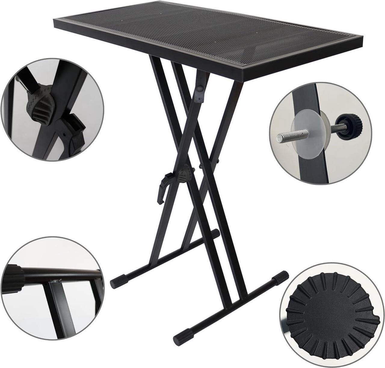 Alt view image 6 of 7 - Portable DJ Table Stand DJ Controller Stand DJ Desk DJ Booth Adjustable Height DJ Stand For Laptop/Synth DJ Mixer Stand with Braced Keyboard Stand w/35 x 17.3 Table Top and Travel Bag